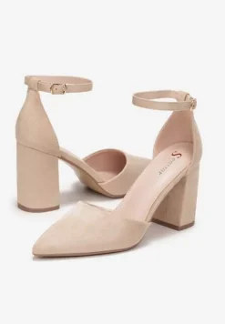 Beżowe Czółenka na Słupku ze Szpiczastym Noskiem Kaylynn