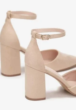 Beżowe Czółenka na Słupku ze Szpiczastym Noskiem Kaylynn