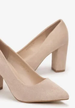 Beżowe Czółenka na Słupku ze Szpiczastym Noskiem Henrica