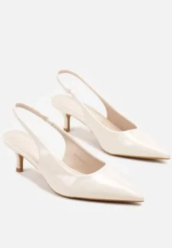 Beżowe Czółenka Slingback Vices z Lakierowanym Połyskiem na Kaczuszce Sonwena
