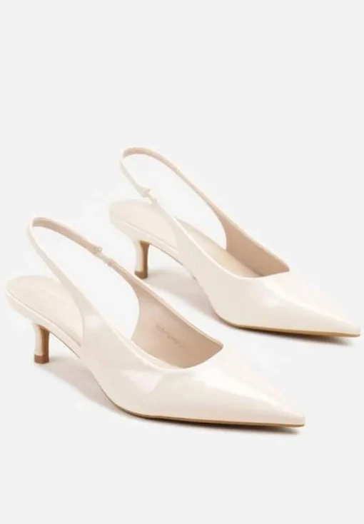 Beżowe Czółenka Slingback Vices z Lakierowanym Połyskiem na Kaczuszce Sonwena