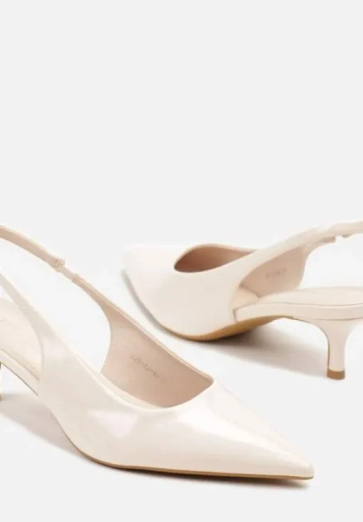 Beżowe Czółenka Slingback Vices z Lakierowanym Połyskiem na Kaczuszce Sonwena