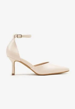 Beżowe Czółenka Vices na Szpilkowym Obcasie z Noskiem w Szpic i Sprzączką Ulandorea