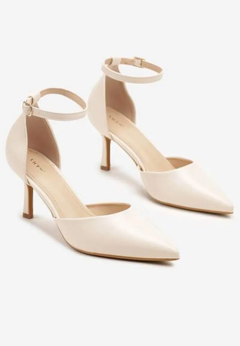 Beżowe Czółenka Vices na Szpilkowym Obcasie z Noskiem w Szpic i Sprzączką Ulandorea