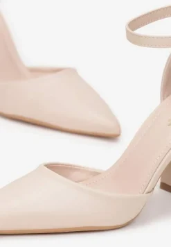 Beżowe Czółenka ze Szpiczastym Noskiem na Słupku Adanya