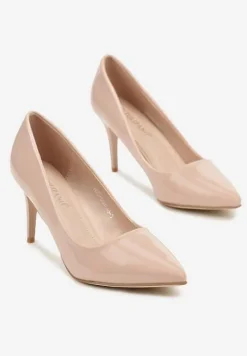 Beżowe Eleganckie Szpilki Czółenka Lakierowane Ilialia