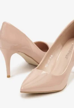 Beżowe Eleganckie Szpilki Czółenka Lakierowane Ilialia