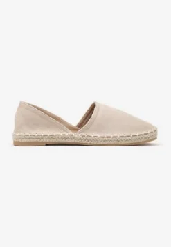 Beżowe Espadryle Ozdobione Wyciętą Cholewką i Plecionką Wommea