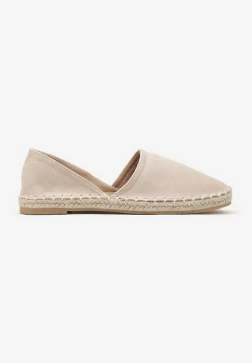 Beżowe Espadryle Ozdobione Wyciętą Cholewką i Plecionką Wommea
