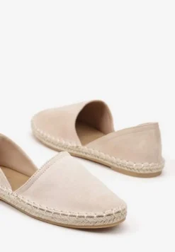 Beżowe Espadryle Ozdobione Wyciętą Cholewką i Plecionką Wommea