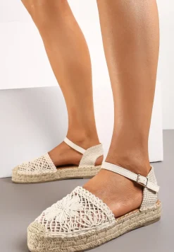 Beżowe Espadryle na Niskiej Platformie Zapinane wokół Kostki z Plecionką Asanipia