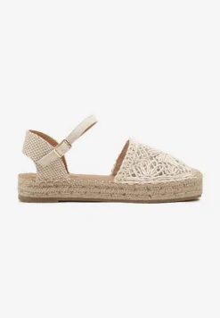 Beżowe Espadryle na Niskiej Platformie Zapinane wokół Kostki z Plecionką Asanipia