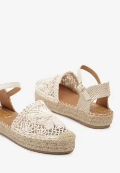 Beżowe Espadryle na Niskiej Platformie Zapinane wokół Kostki z Plecionką Asanipia