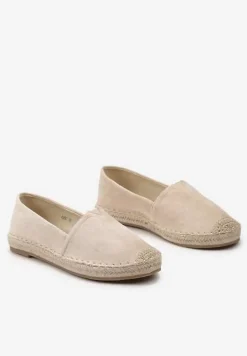 Beżowe Espadryle na Płaskiej Jutowej Podeszwie Lenarssa