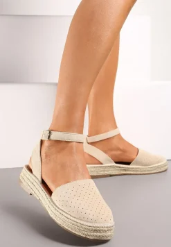 Beżowe Espadryle na Podeszwie z Plecionką Zapinane Przy Kostce Griolla