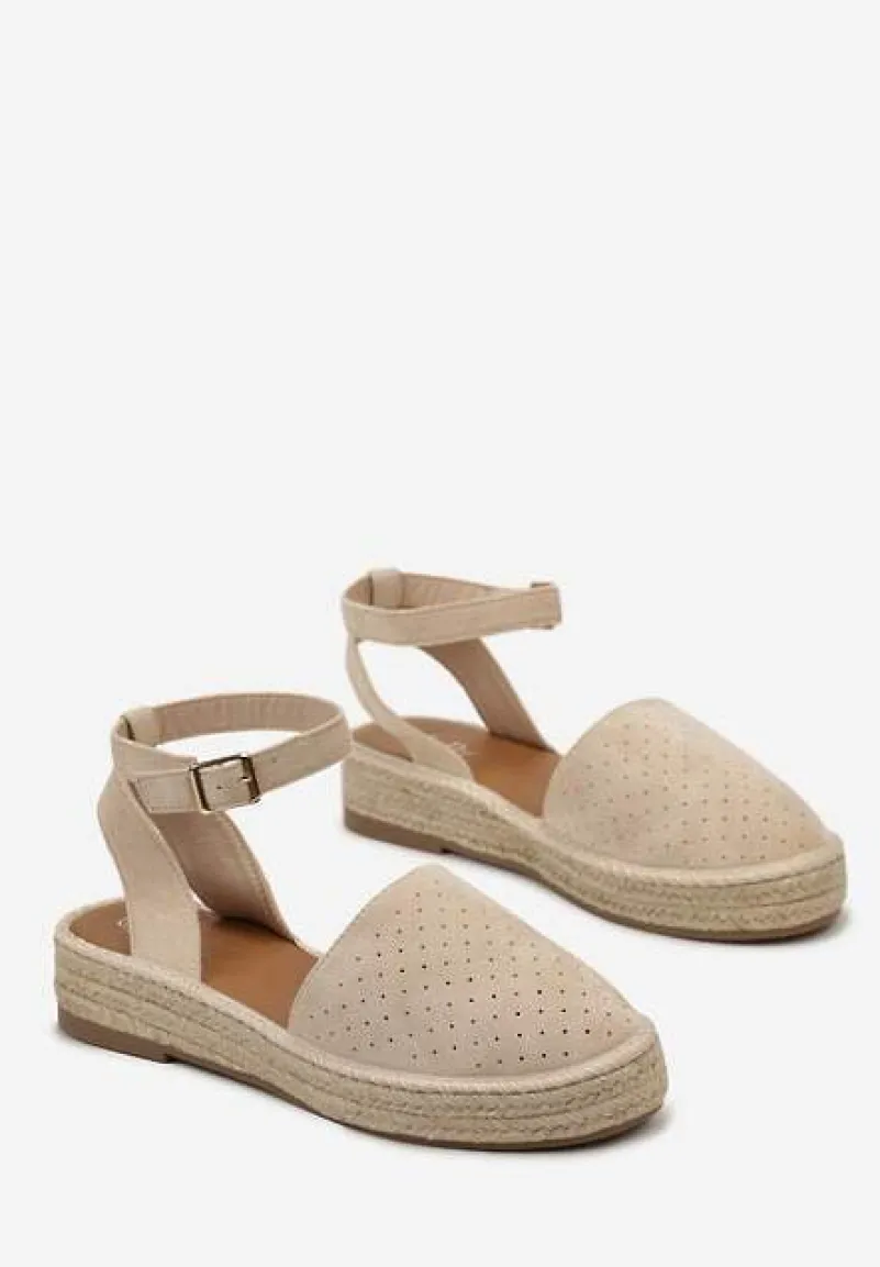 Beżowe Espadryle na Podeszwie z Plecionką Zapinane Przy Kostce Griolla