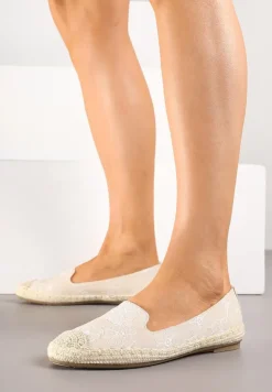 Beżowe Espadryle Ozdobione Plecionką i Motywem Kwiatów Ralanne