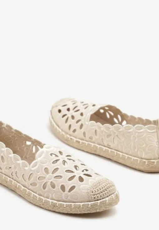 Beżowe Espadryle Vices Ozdobione Ażurowym Wzorem i Ozdobną Plecionką Arivosa