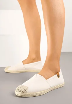 Beżowe Espadryle z Elastyczną Wstawką Zdobione Plecionką Kinellis