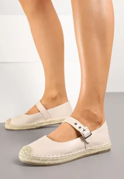 Beżowe Espadryle z Plecionką i Paskiem Galvesis