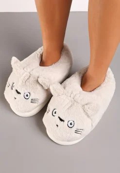Beżowe Futrzane Kapcie Imitujące Buźkę Kota Taichelle