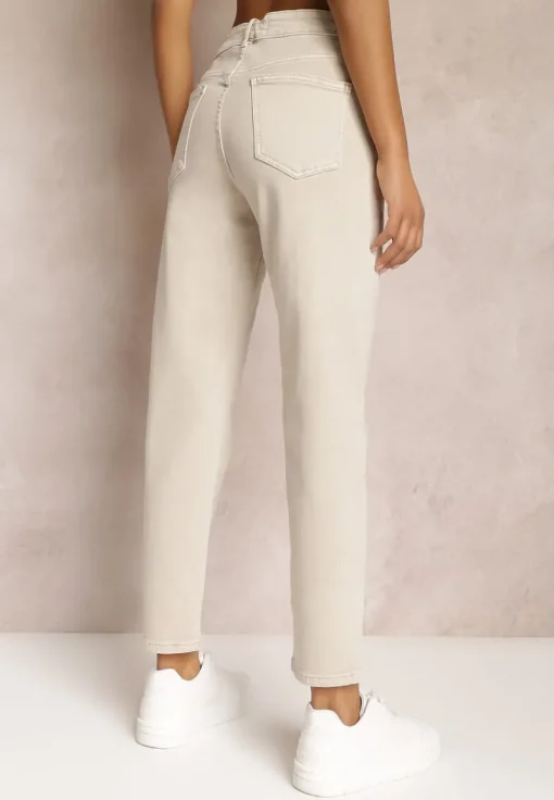 Beżowe Jeansy Mom Fit High Waist Kasena