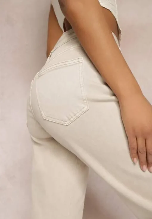 Beżowe Jeansy Mom Fit High Waist Kasena