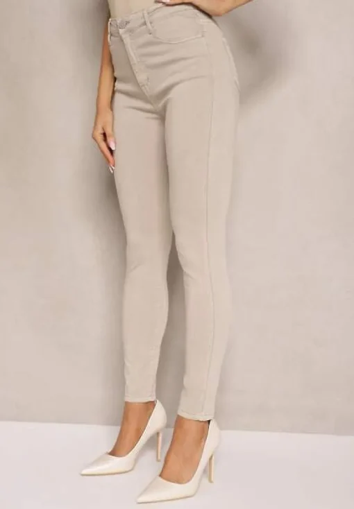 Beżowe Jeansy Skinny z Bawełną i Wiskozą High Waist Turesa