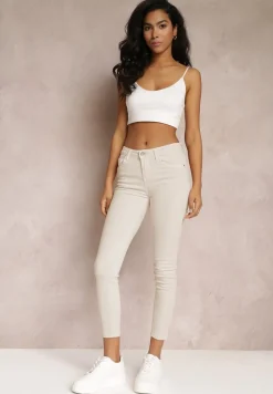 Beżowe Jeansy Skinny z Efektem Push Up Karinali