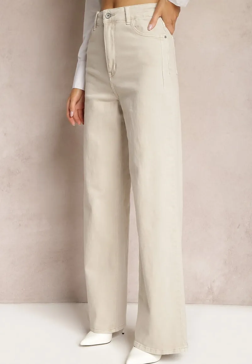 Beżowe Jeansy Szerokie Phririope