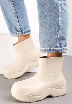 Beżowe Kalosze Gumowe na Grubej Podeszwie Lowen