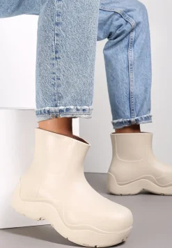 Beżowe Kalosze Gumowe na Grubej Podeszwie Lowen