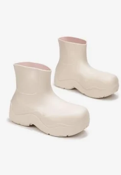 Beżowe Kalosze Gumowe na Grubej Podeszwie Lowen