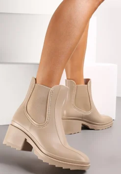 Beżowe Kalosze na Słupku z Elastyczną Wstawką Uvalinda