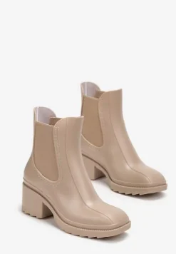 Beżowe Kalosze na Słupku z Elastyczną Wstawką Uvalinda