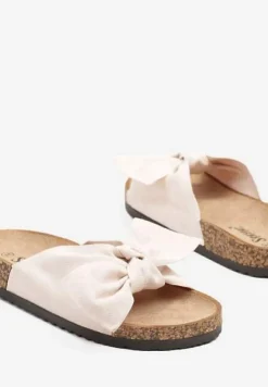 Beżowe Klapki z Ozdobną Kokardą Melanoriela