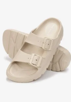Beżowe Klapki z Regulowanymi Paskami na Platformie Idama