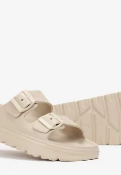 Beżowe Klapki z Regulowanymi Paskami na Platformie Idama