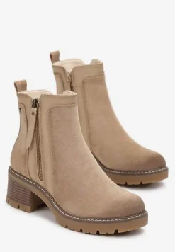 Beżowe Klasyczne Botki na Obcasie z Dekoracyjnym Suwakiem Vanim
