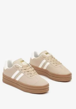 Beżowe Klasyczne Sneakersy na Niewysokiej Platformie Terilee