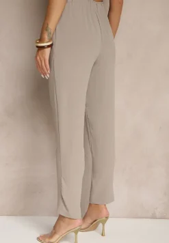 Beżowe Klasyczne Spodnie Regular Waist z Gumką w Pasie Tilomira