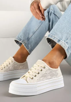 Beżowe Koronkowe Trampki Vices na Podwójnej Podeszwie Telosira