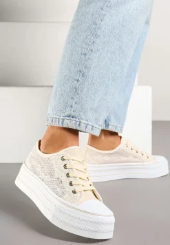 Beżowe Koronkowe Trampki Vices na Podwójnej Podeszwie Telosira