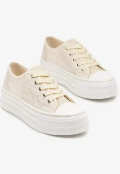 Beżowe Koronkowe Trampki Vices na Podwójnej Podeszwie Telosira