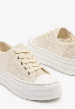 Beżowe Koronkowe Trampki Vices na Podwójnej Podeszwie Telosira