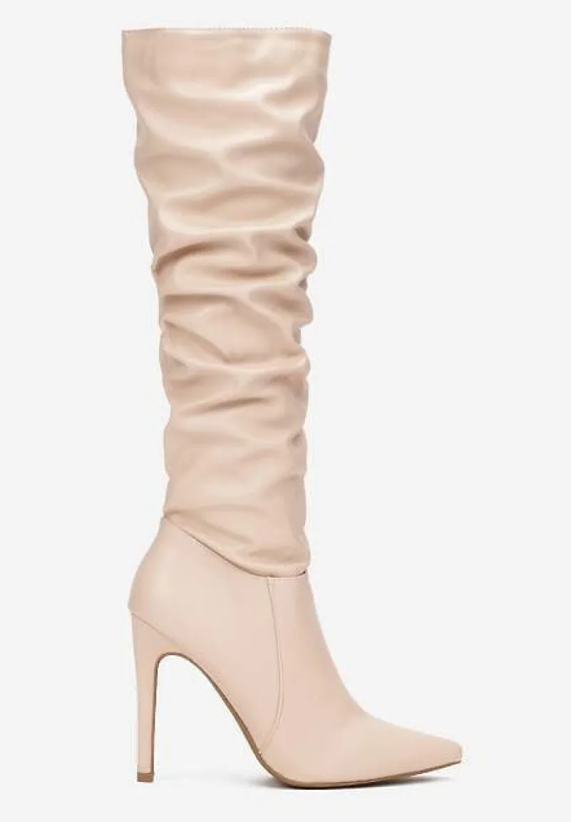 Beżowe Kozaki z Marszczeniem na Szpilce Shanneaidae