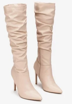 Beżowe Kozaki z Marszczeniem na Szpilce Shanneaidae