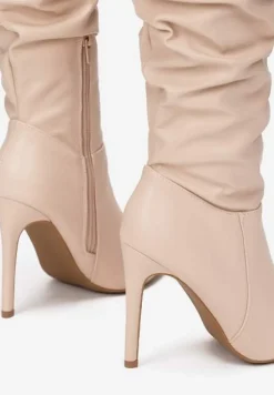 Beżowe Kozaki z Marszczeniem na Szpilce Shanneaidae