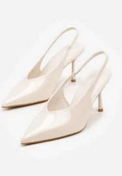 Beżowe Lakierowane Sandały na Szpilce Typu Slingback Addoxie