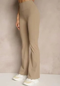 Beżowe Legginsy Dzwony High Waist Orruvana